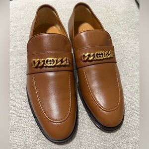 New Gucci Brown Loafers with Gold Accent. Size 12, US 12.5